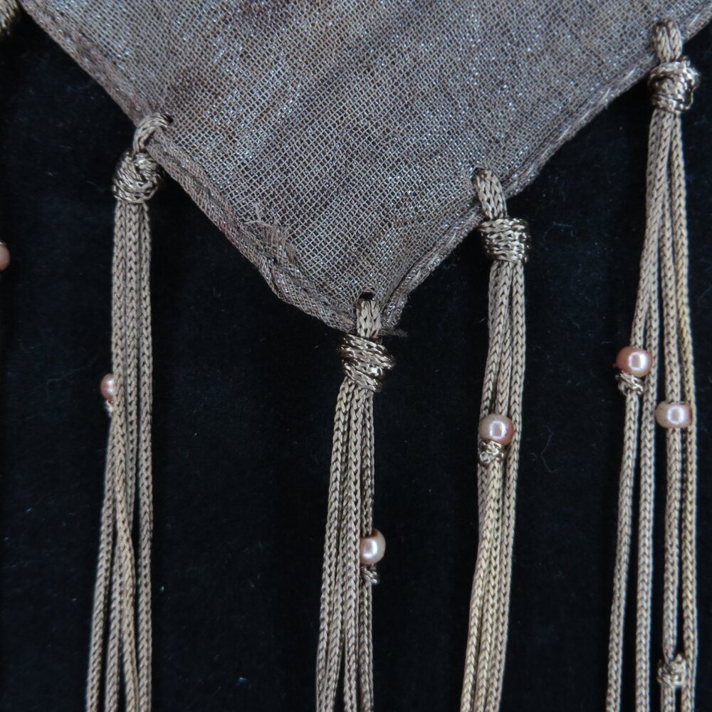 Triangular Brown Shawl With Fringe - image 5